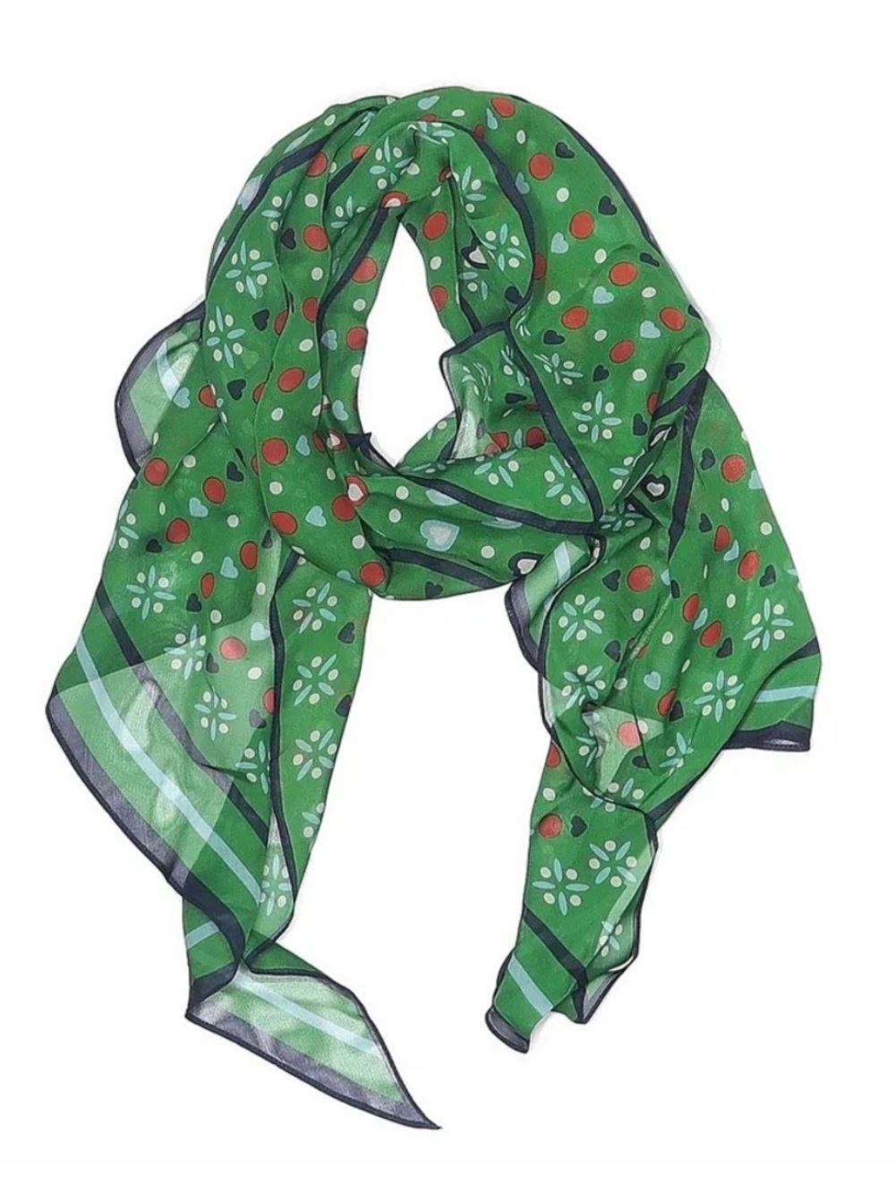 Cabi green heart folk art print 100% silk limited edition